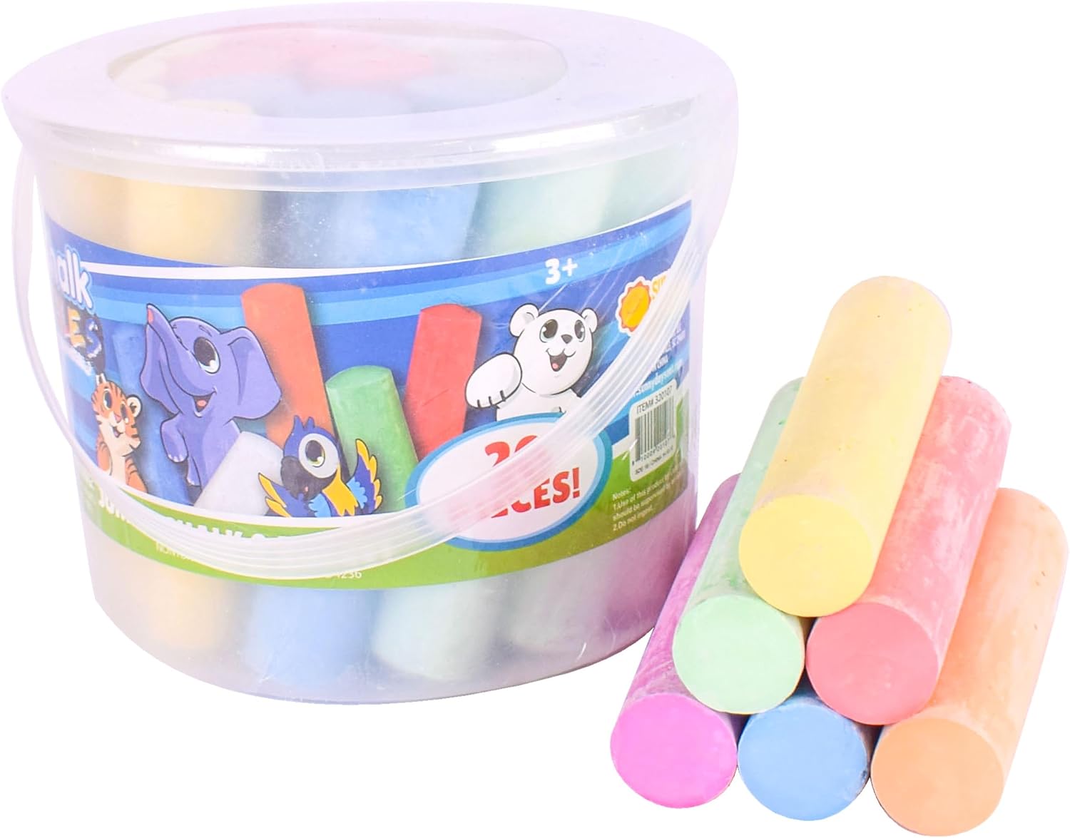 Sunny Days Entertainment Sidewalk Chalk Set for Kids with Storage, Washable, Jumbo Colored Chalk for Outdoor Play and Chalkboard Art - Ages 3+ (20 Pieces, Multicolor) | 7 Bright Colors, Multicolor Sticks, Toddler 36-96 Months, Outdoor Play, Rainbow Fantasy Theme, Storage Pail With Handle Sunny Days Entertainment Sidewalk Chalk Set for Kids with Storage, Washable, Jumbo Colored - Image 1